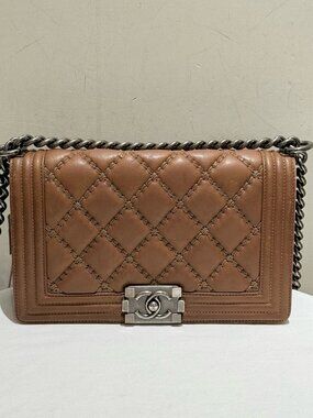 Chanel Le Boy Medium Brown Quilted Waxed Leather Shoulder Bag